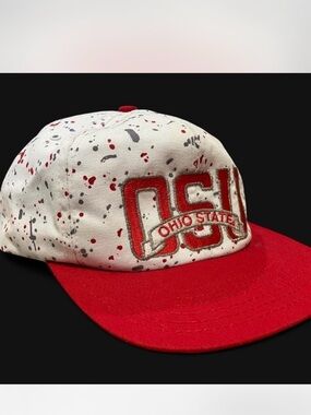 Ohio State Scarlet and Grey Splatter Snapback Hat Made in USA 90s Vintage